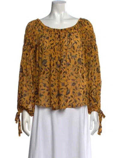 Pre-owned Ulla Johnson Silk Floral Print Blouse In Yellow