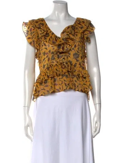 Pre-owned Ulla Johnson Silk Floral Print Blouse In Yellow