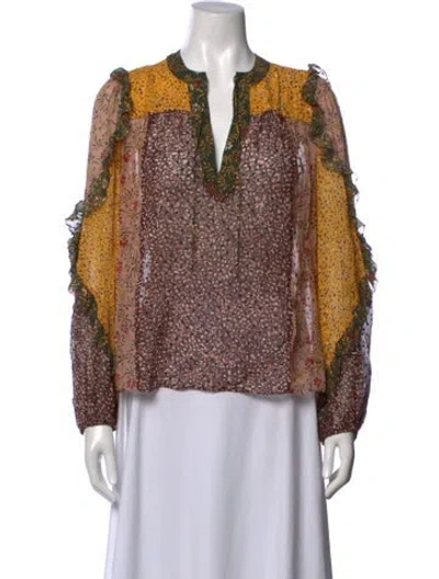 Pre-owned Ulla Johnson Silk Floral Print Blouse In Yellow