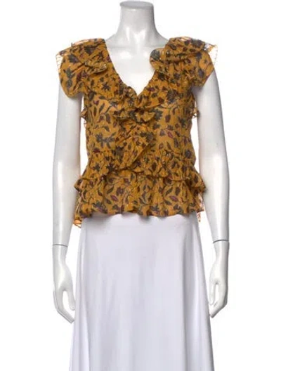 Pre-owned Ulla Johnson Silk Floral Print Blouse In Yellow