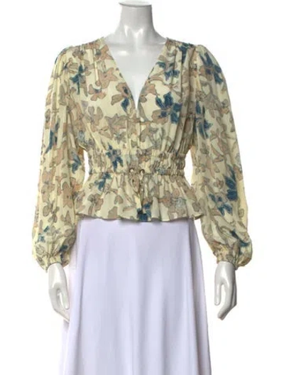 Pre-owned Ulla Johnson Silk Floral Print Blouse In Yellow