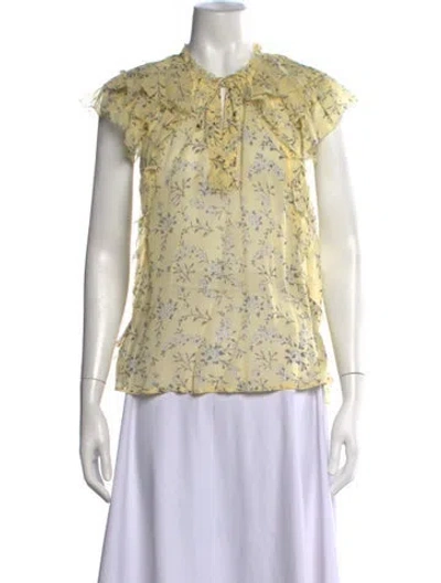 Pre-owned Ulla Johnson Silk Floral Print Blouse In Yellow