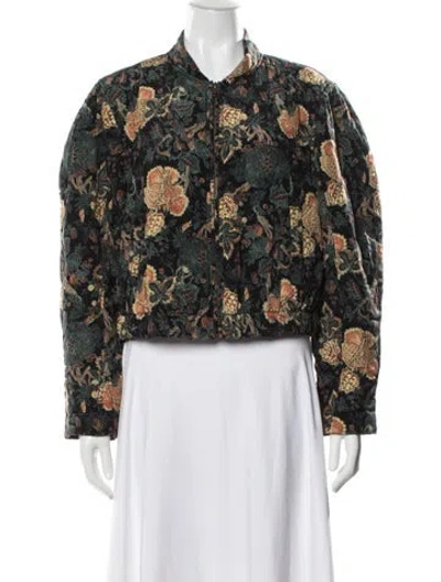 Pre-owned Ulla Johnson Silk Floral Print Bomber Jacket In Black