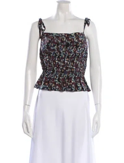 Pre-owned Ulla Johnson Silk Floral Print Crop Top In Blue