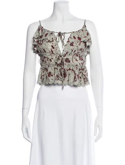 Pre-owned Ulla Johnson Silk Floral Print Crop Top In Green