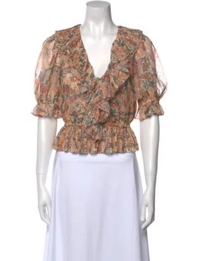 Pre-owned Ulla Johnson Silk Floral Print Crop Top In Neutral