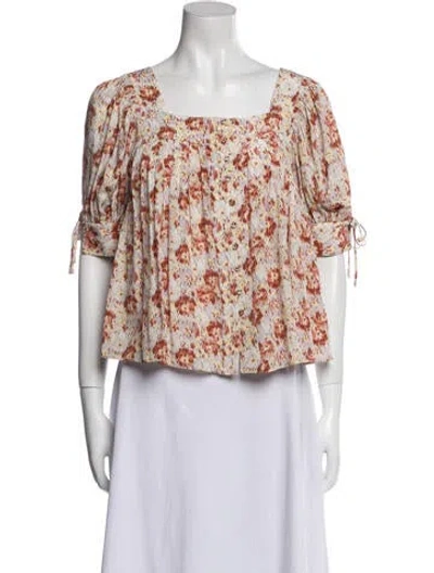 Pre-owned Ulla Johnson Silk Floral Print Crop Top In Neutral