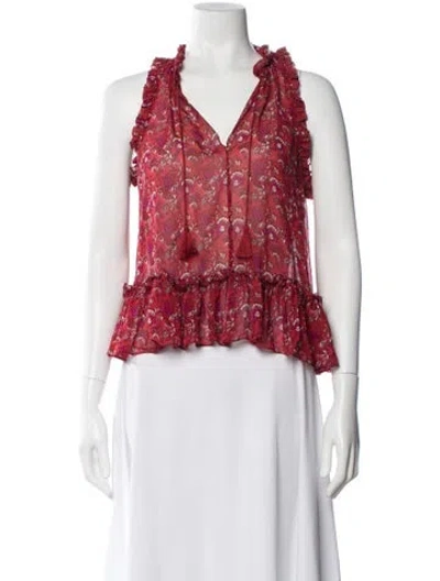 Pre-owned Ulla Johnson Silk Floral Print Crop Top In Red