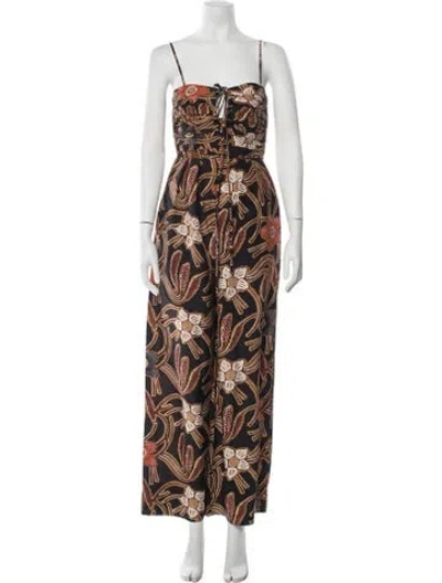 Pre-owned Ulla Johnson Silk Floral Print Jumpsuit In Black