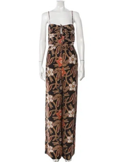 Pre-owned Ulla Johnson Silk Floral Print Jumpsuit In Black/brown