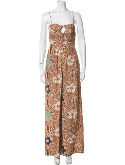 Pre-owned Ulla Johnson Silk Floral Print Jumpsuit In Brown
