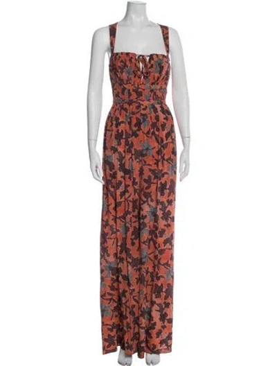 Pre-owned Ulla Johnson Silk Floral Print Jumpsuit In Orange