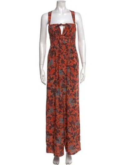 Pre-owned Ulla Johnson Silk Floral Print Jumpsuit In Orange