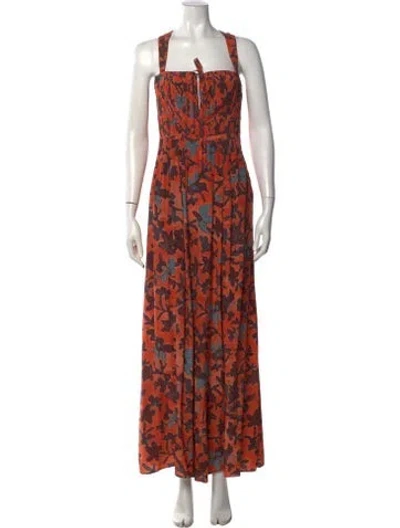 Pre-owned Ulla Johnson Silk Floral Print Jumpsuit In Orange