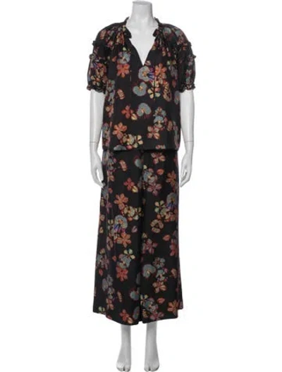Pre-owned Ulla Johnson Silk Floral Print Pant Set In Black