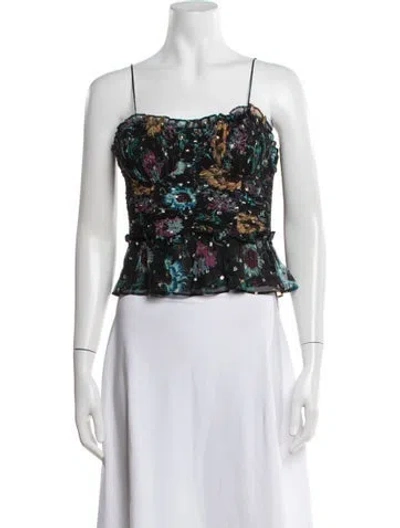 Pre-owned Ulla Johnson Silk Floral Print Top In Black