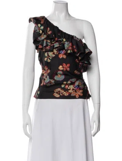 Pre-owned Ulla Johnson Silk Floral Print Top In Blue