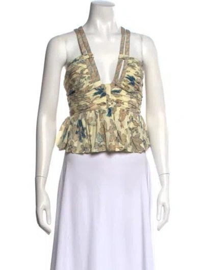 Pre-owned Ulla Johnson Silk Floral Print Top In Neutral