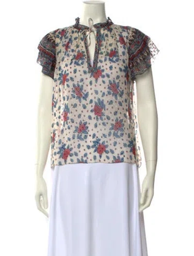 Pre-owned Ulla Johnson Silk Floral Print Top In Neutral