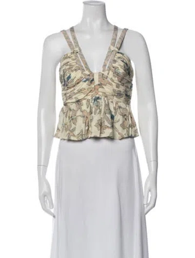 Pre-owned Ulla Johnson Silk Floral Print Top In Purple