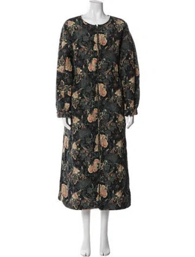 Pre-owned Ulla Johnson Silk Floral Print Trench Coat W/ Tags In Green