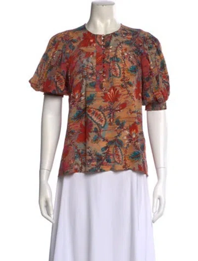 Pre-owned Ulla Johnson Silk Floral Print T-shirt W/ Tags In Orange