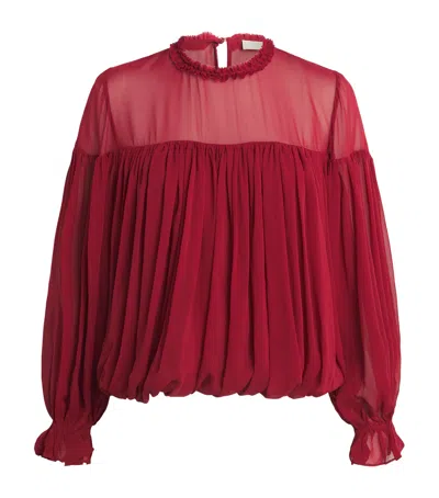 Ulla Johnson Pearl Long Sleeve Silk Chiffon Top In Red