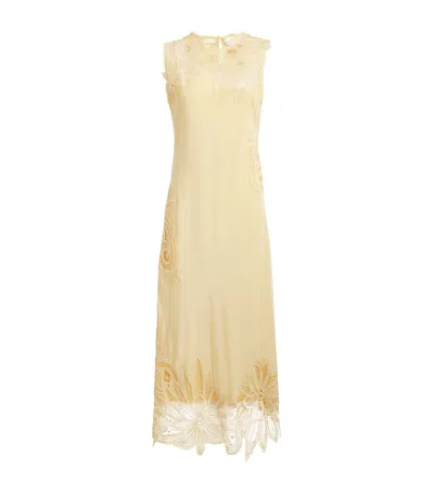 Ulla Johnson Silk Lace Appliqué Idra Maxi Dress In Yellow