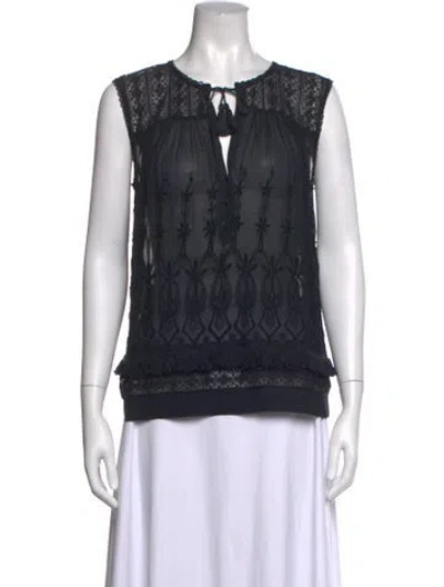 Pre-owned Ulla Johnson Silk Lace Pattern Blouse In Blue