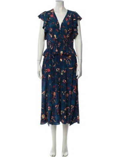 Pre-owned Ulla Johnson Silk Long Dress In Blue