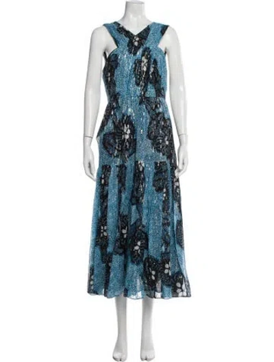 Pre-owned Ulla Johnson Silk Long Dress In Blue