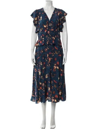 Pre-owned Ulla Johnson Silk Long Dress In Blue