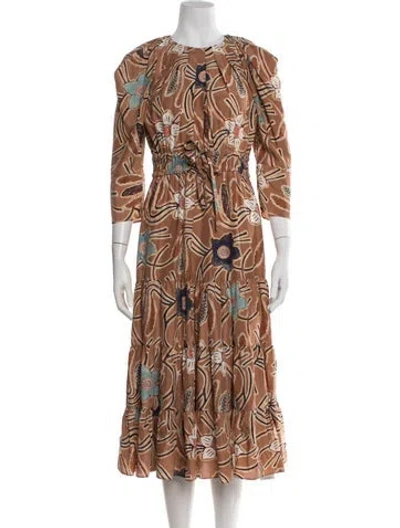 Pre-owned Ulla Johnson Silk Long Dress In Brown