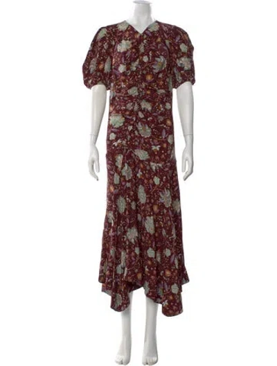 Pre-owned Ulla Johnson Silk Long Dress In Burgundy
