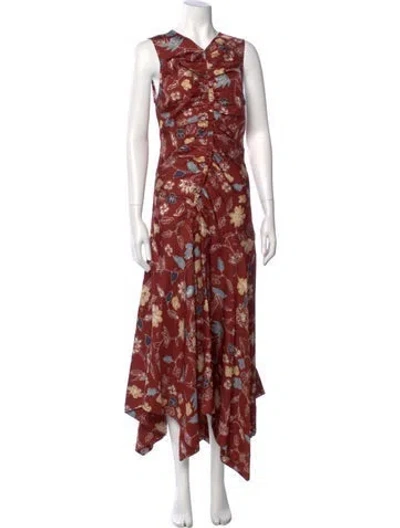 Pre-owned Ulla Johnson Silk Long Dress In Burgundy