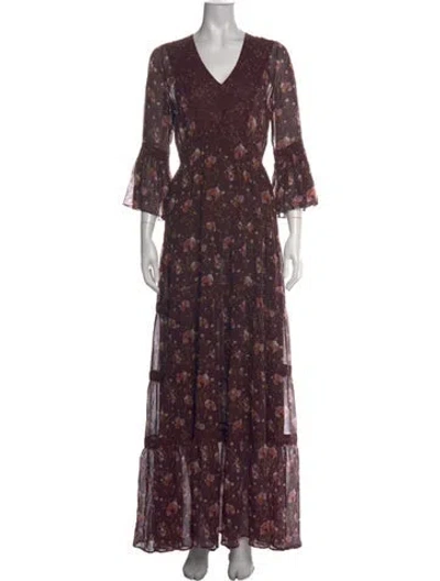Pre-owned Ulla Johnson Silk Long Dress In Burgundy