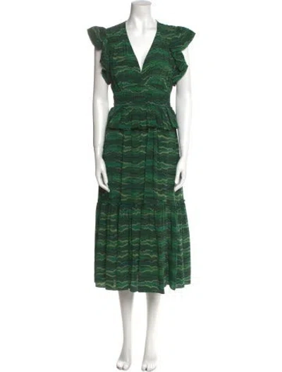 Pre-owned Ulla Johnson Silk Long Dress In Green