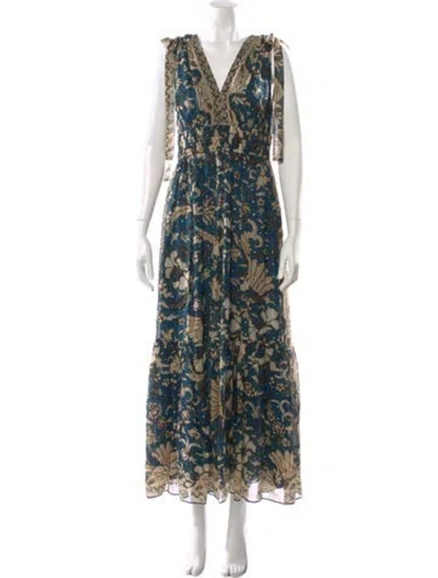 Pre-owned Ulla Johnson Silk Long Dress In Green