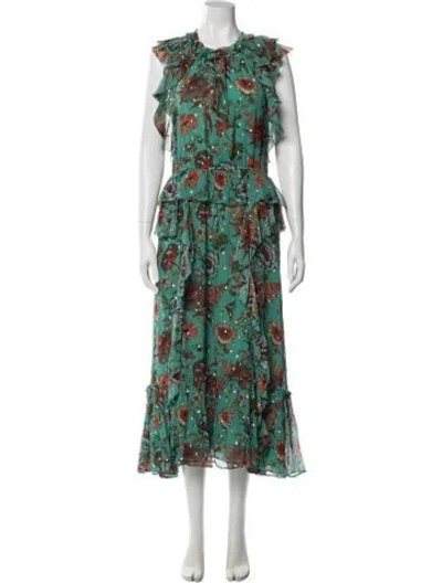 Pre-owned Ulla Johnson Silk Long Dress In Green