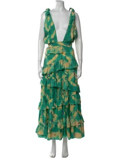 Pre-owned Ulla Johnson Silk Long Dress In Green