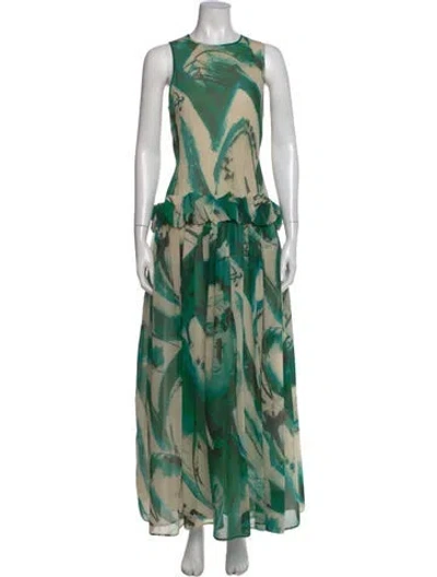 Pre-owned Ulla Johnson Silk Long Dress In Green