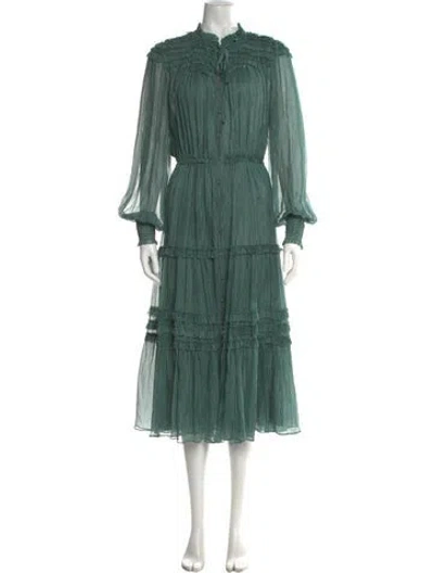 Pre-owned Ulla Johnson Silk Long Dress In Green