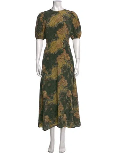 Pre-owned Ulla Johnson Silk Long Dress In Green