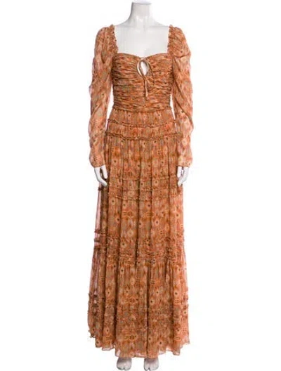 Pre-owned Ulla Johnson Silk Long Dress In Orange