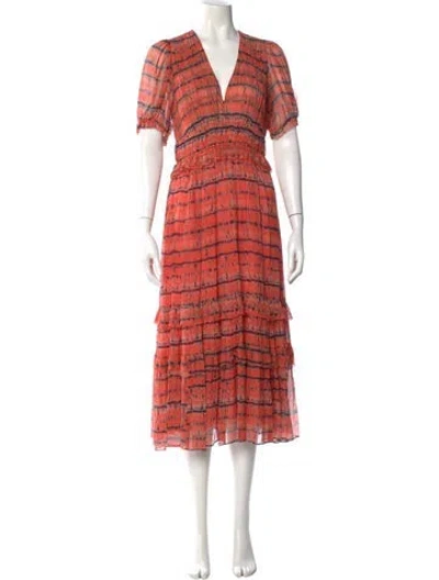 Pre-owned Ulla Johnson Silk Long Dress In Orange