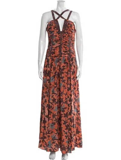 Pre-owned Ulla Johnson Silk Long Dress In Orange