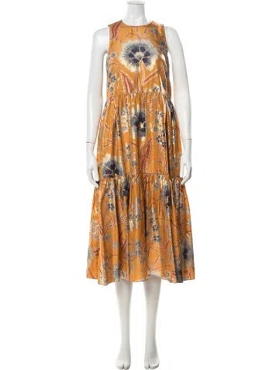 Pre-owned Ulla Johnson Silk Long Dress In Orange