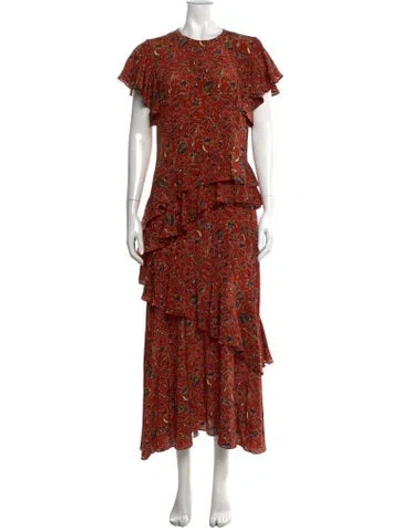 Pre-owned Ulla Johnson Silk Long Dress In Orange