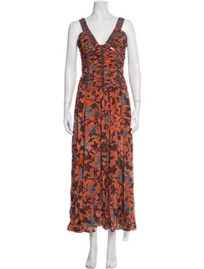 Pre-owned Ulla Johnson Silk Long Dress In Orange