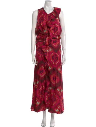 Pre-owned Ulla Johnson Silk Long Dress In Red